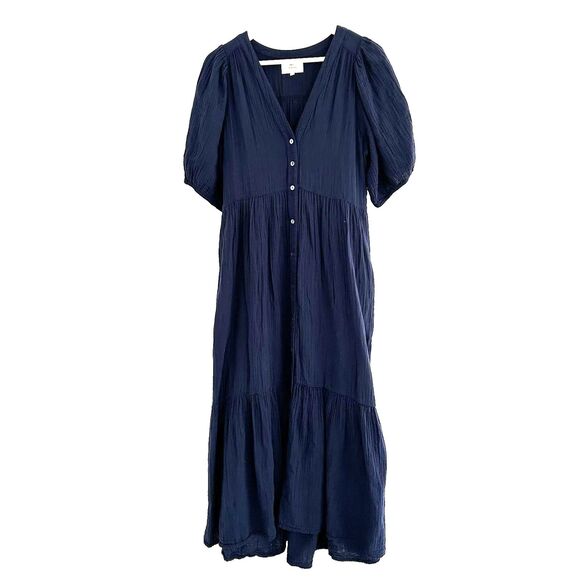 Xirena Lennox Midi Dress Size Medium Tiara Blue Chelsea Gauze Swingy Puff Sleeve - Picture 1 of 10